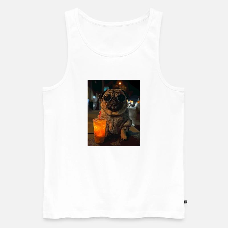 Mops mit Eisdrink - Männer Premium Bio Tank Top - Weiß