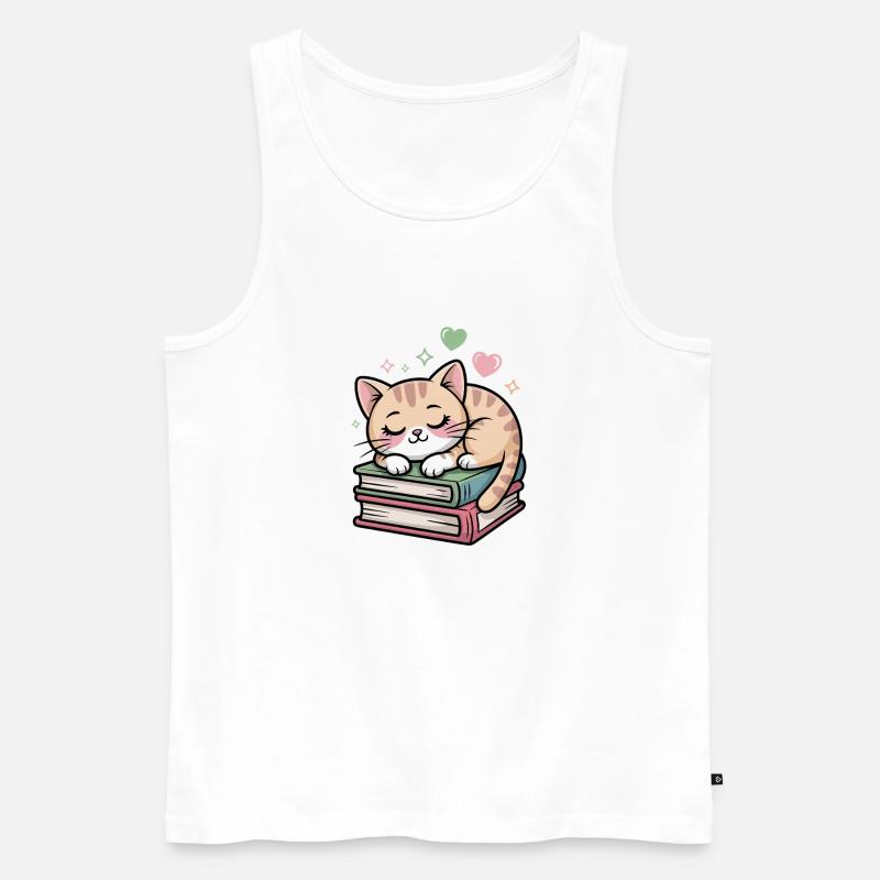 Schlafendes Kätzchen auf Büchern - Männer Premium Bio Tank Top - Weiß