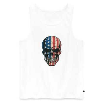USA Totenkopf - Patriot Skull Design - Männer Premium Bio Tank Top - Weiß - Vorne - Michal (187cm)