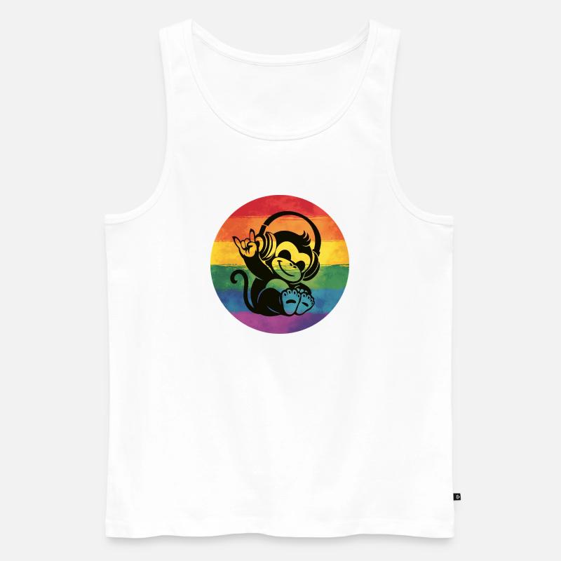 Regenbogen Affe – Kopfhörer Rockhandzeichen - Männer Premium Bio Tank Top - Weiß