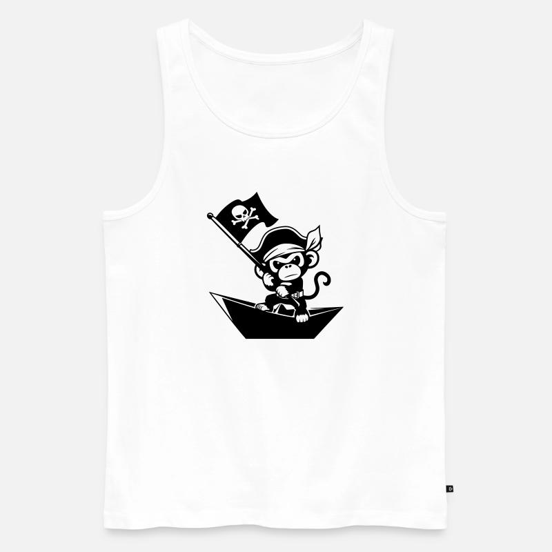 Pirat Affe im Papierboot - Männer Premium Bio Tank Top - Weiß