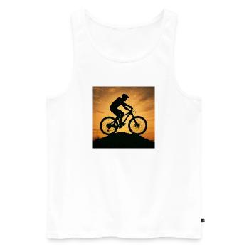 Sunset Mountain Bike Silhouette - Men's Premium Organic Tank Top - white - Front - AI Model Male 178 light (178cm)