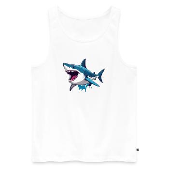 Motif maritime joyeux de l’effet de spritz du grand grand requin blanc - Débardeur bio Premium Homme - blanc - Devant - Michal (187cm)