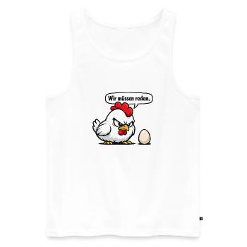 On doit parler du cadeau d’humour de poule - Débardeur bio Premium Homme - blanc - Devant - Michal (187cm)