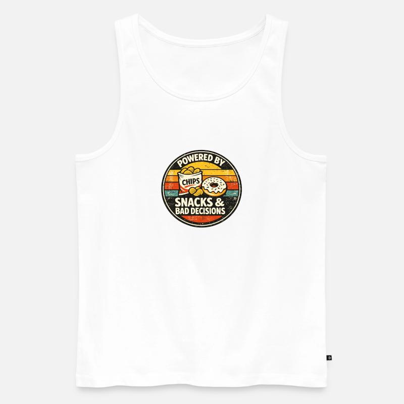 Powered by Chips – Snacks & Bad Decisions - Männer Premium Bio Tank Top - Weiß