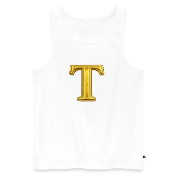 Golden T motif with shine - Men's Premium Organic Tank Top - white - Front - AI Model Male 178 light (178cm)