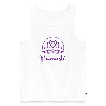 Emblème de la namasté du lotus violet - Débardeur bio Premium Homme - blanc - Devant - AI Model Male 178 light (178cm)