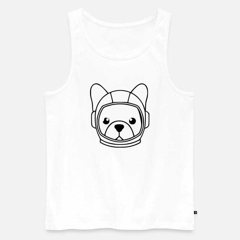  Frenchie Astronaut Helm Outline - Männer Premium Bio Tank Top - Weiß