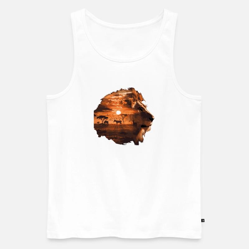 Löwe Savanne Sunset Double Exposure Design - Männer Premium Bio Tank Top - Weiß