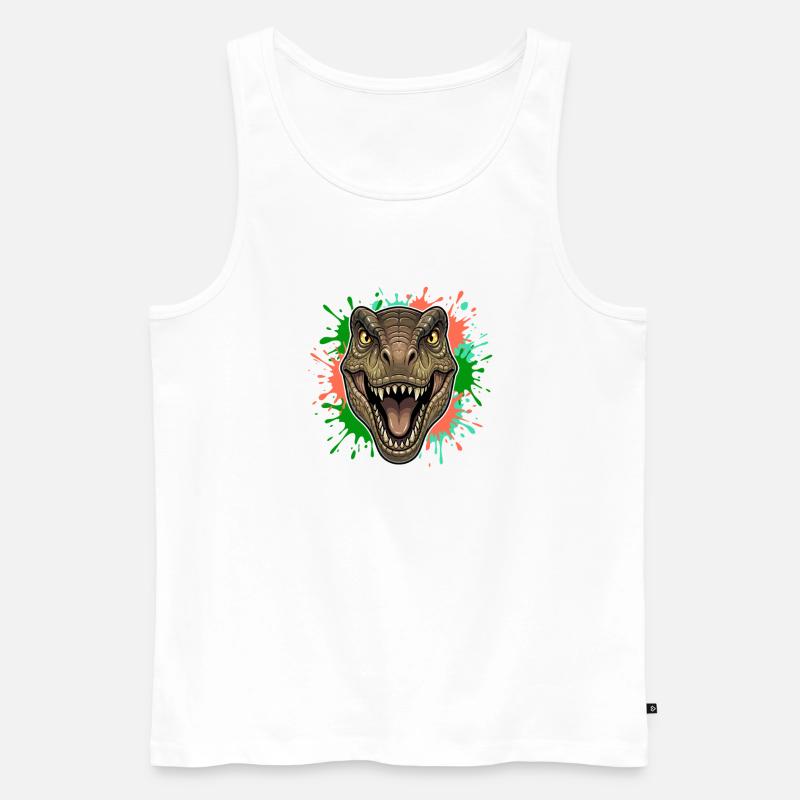 T-Rex Neon Paint Splatter Kopf - Männer Premium Bio Tank Top - Weiß