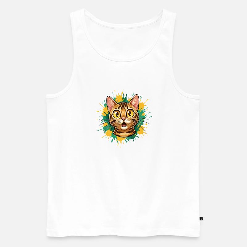 Katzenkopf Farbexplosion Illustration - Männer Premium Bio Tank Top - Weiß