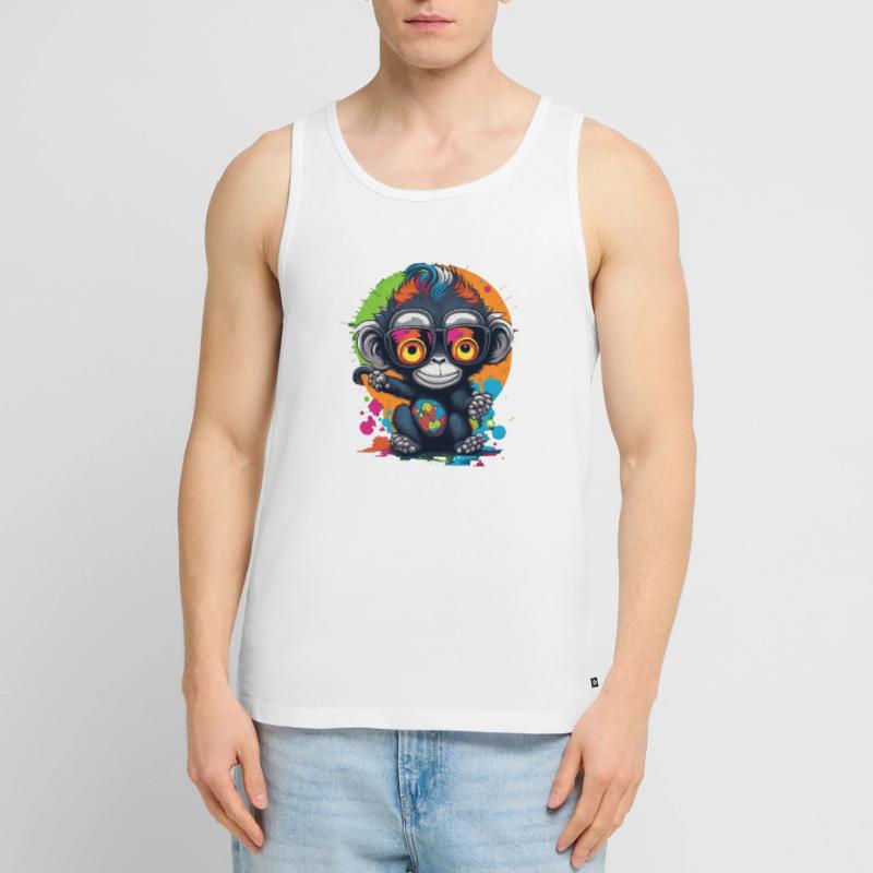 Neon Spectacled Monkey Splash - Monkey - Monkey Men's Premium Organic Tank Top