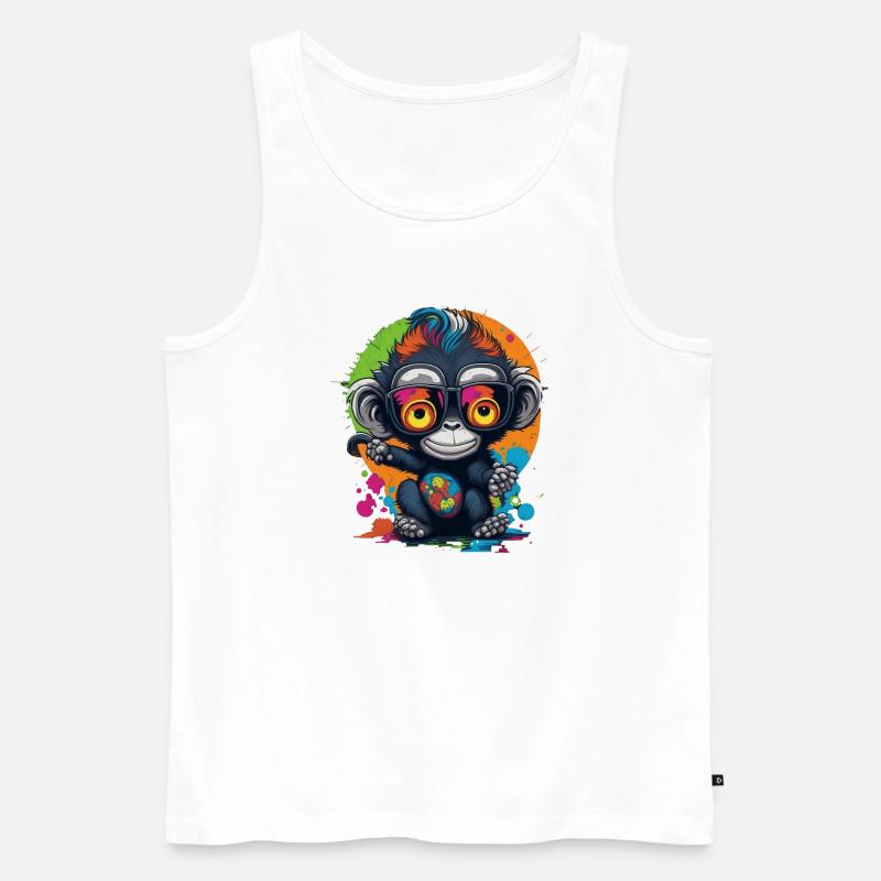 Neon Spectacled Monkey Splash - Monkey - Monkey - Men's Premium Organic Tank Top - white