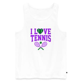 T-shirt de tennis, T-shirt I Love Tennis London, Sweat à capuche - Débardeur bio Premium Homme - blanc - Devant - Michal (187cm)