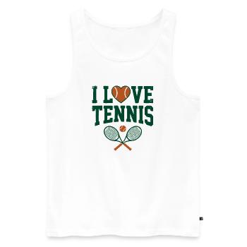 T-shirt de tennis, T-shirt I Love Tennis Paris, Sweat à capuche - Débardeur bio Premium Homme - blanc - Devant - Michal (187cm)