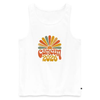 Cancún 2026 Retro Sonnenuntergang - Männer Premium Bio Tank Top - Weiß - Vorne - Michal (187cm)