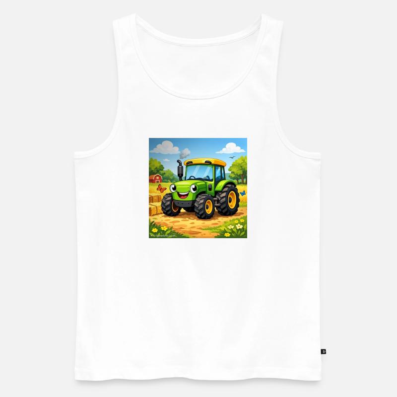 Fröhlicher Grüner Traktor auf Feld - Männer Premium Bio Tank Top - Weiß