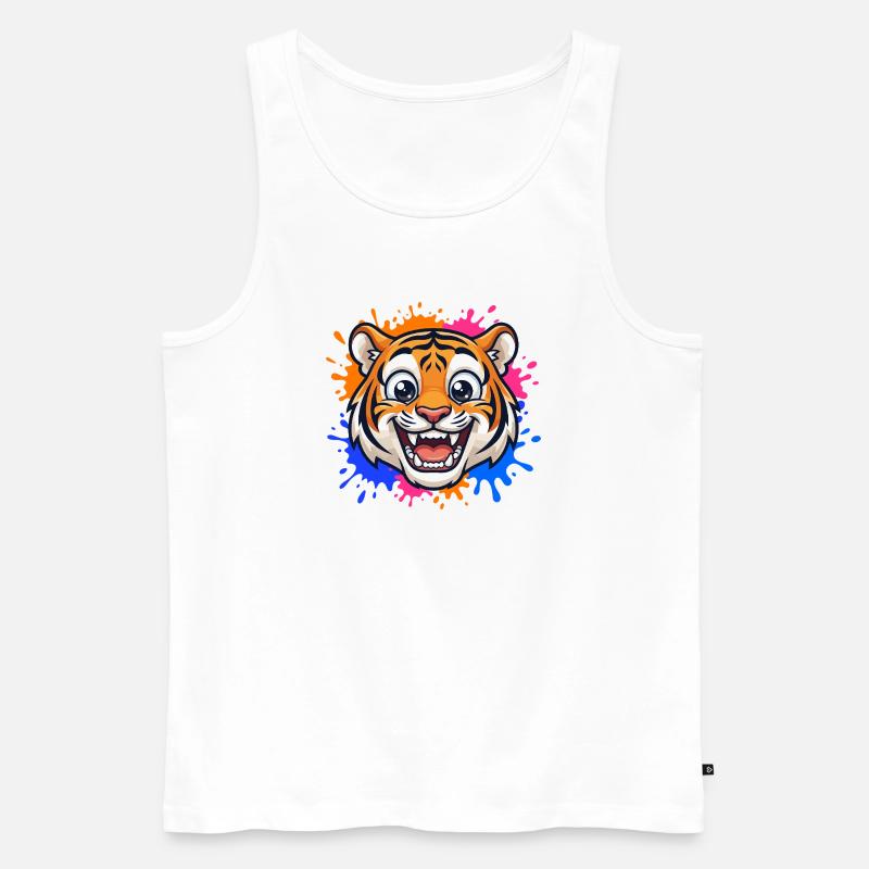 Lachender Tiger Farbklecks - Männer Premium Bio Tank Top - Weiß