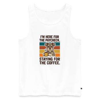 Hier für den Gehaltsscheck, bleibt für den Kaffee - Männer Premium Bio Tank Top - Weiß - Vorne - AI Model Male 178 light (178cm)