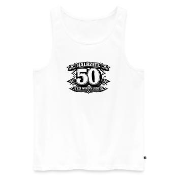 Halbzeit 50 – Jetzt wird's lustig - Männer Premium Bio Tank Top - Weiß - Vorne - Michal (187cm)