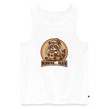 Morning grouch raccoon with coffee - Men's Premium Organic Tank Top - white - Front - AI Model Male 178 light (178cm)