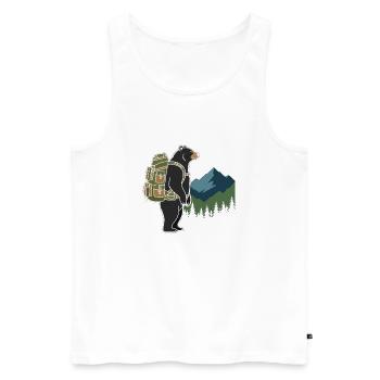 Bear with backpack in front of mountain landscape - Men's Premium Organic Tank Top - white - Front - AI Model Male 178 light (178cm)