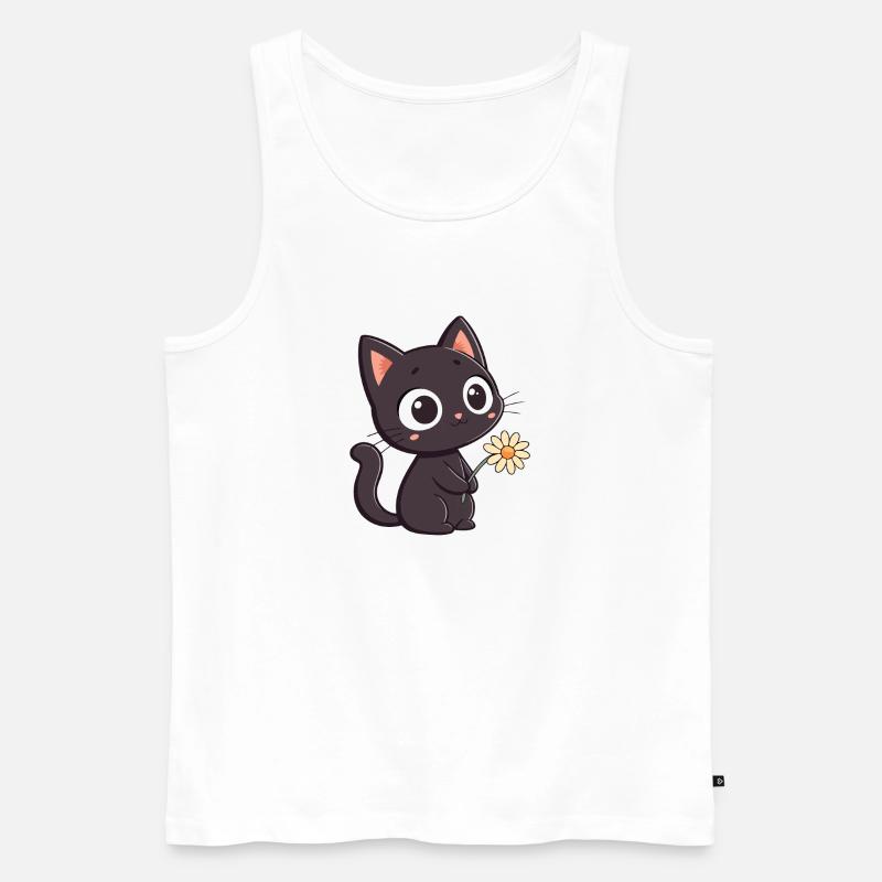 Schwarze Katze und Gänseblümchen - Männer Premium Bio Tank Top - Weiß