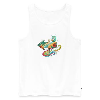Flèche tropicale en bois avec vagues de couleur - Débardeur bio Premium Homme - blanc - Devant - AI Model Male 178 light (178cm)