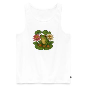Grenouille Verdoyante parmi les lys lotus - Débardeur bio Premium Homme - blanc - Devant - AI Model Male 178 light (178cm)