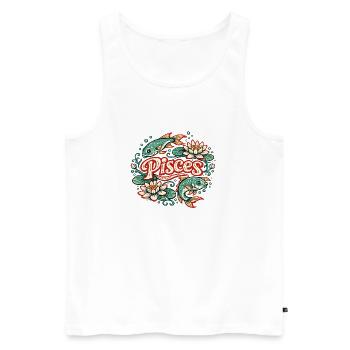 Tatouage vintage de poisson lotus en Poissons - Débardeur bio Premium Homme - blanc - Devant - AI Model Male 178 light (178cm)