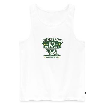 Chemise de ferme humoristique de fermier 6/7 Vaches traites - Débardeur bio Premium Homme - blanc - Devant - Michal (187cm)