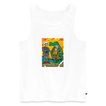 Neon Street Dino: Skeleton vs Alligator CEO - Männer Premium Bio Tank Top - Weiß - Vorne - AI Model Male 178 light (178cm)