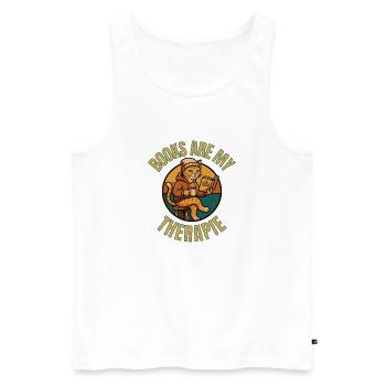 Les livres sont mon t-shirt de thérapie – T-shirt drôle de lecture de chat - Débardeur bio Premium Homme - blanc - Devant - AI Model Male 178 light (178cm)