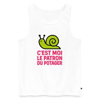 C'est Moi le Patron du Potager : Design Escargot - Débardeur bio Premium Homme - blanc - Devant - Michal (187cm)