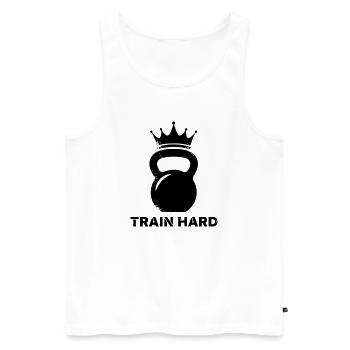 Kettlebell Krone Train Hard - Men's Premium Organic Tank Top - white - Front - Michal (187cm)