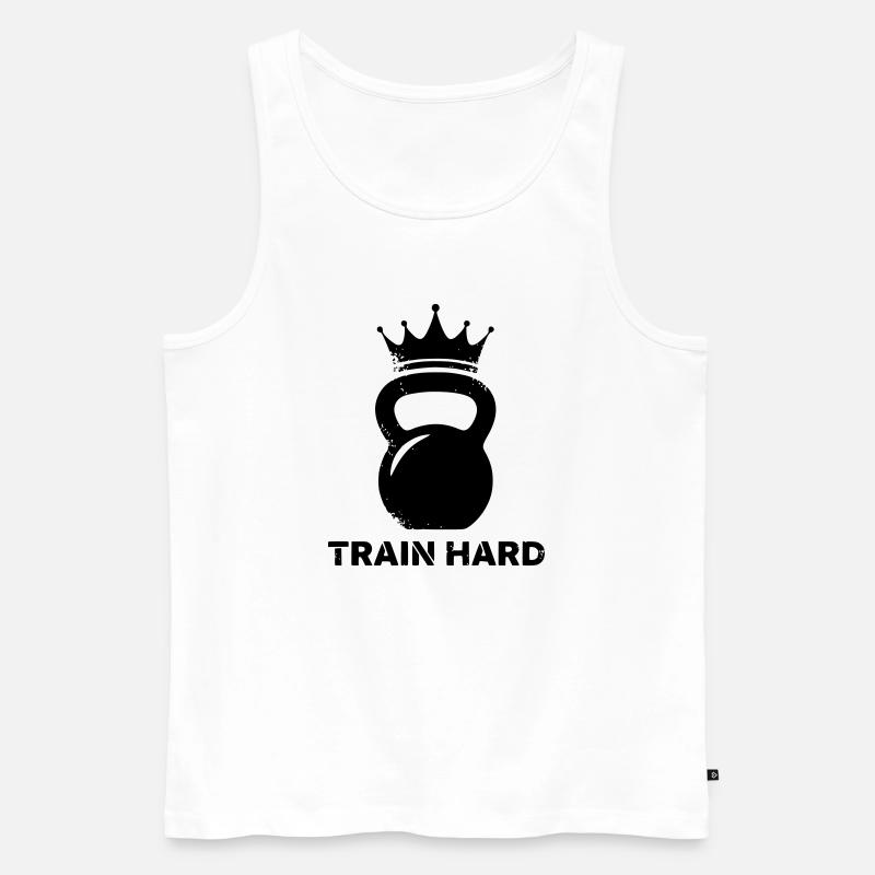 Kettlebell Krone Train Hard - Männer Premium Bio Tank Top - Weiß
