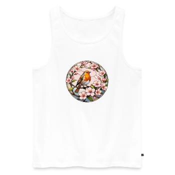 Rotkehlchen mit Kirschblüten Frühlingsmotiv - Männer Premium Bio Tank Top - Weiß - Vorne - Michal (187cm)