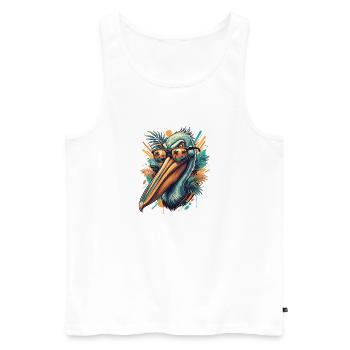 Tropical pelican with sunglasses - Men's Premium Organic Tank Top - white - Front - Michal (187cm)