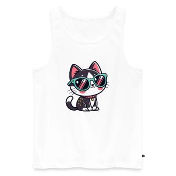 Cat kawaii green glasses - Men's Premium Organic Tank Top - white - Front - AI Model Male 178 light (178cm)