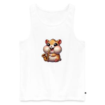 Saxophone hamster mignon, musique de dessin animé jazz - Débardeur bio Premium Homme - blanc - Devant - Michal (187cm)