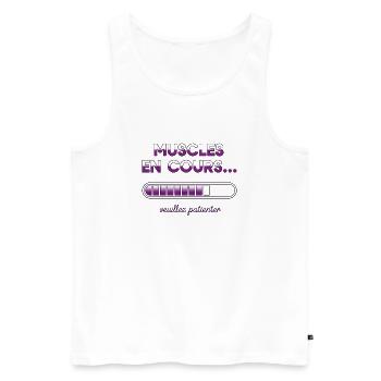 cadeau musculation Muscles en cours veuillez  - Débardeur bio Premium Homme - blanc - Devant - Michal (187cm)