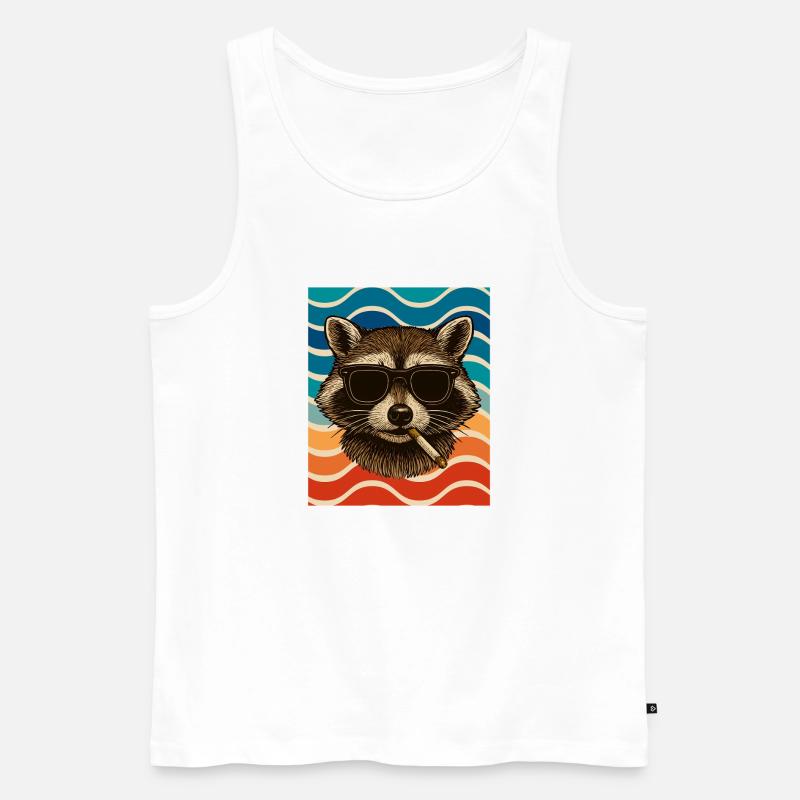 Waschbär mit Sonnenbrille Zigarette - Männer Premium Bio Tank Top - Weiß