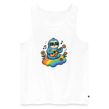 Sloth with guitar on rainbow cloud hippie - Men's Premium Organic Tank Top - white - Front - Michal (187cm)