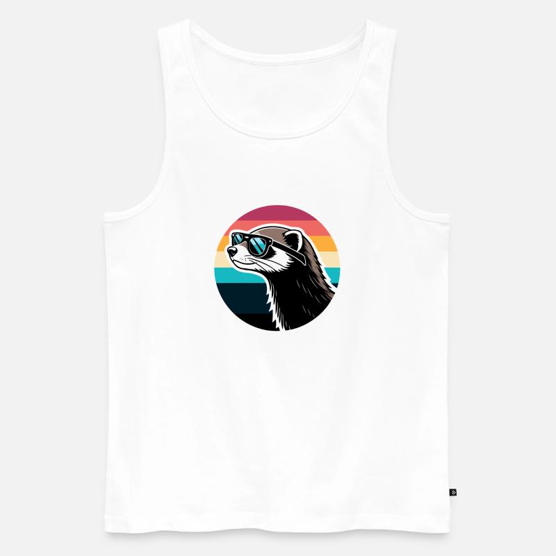 Frettchen-Silhouette Retro-Regenbogen - Männer Premium Bio Tank Top - Weiß