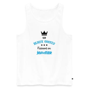 Cadeau naissance bébé garçon Janvier Beaux Gosses - Débardeur bio Premium Homme - blanc - Devant - Michal (187cm)