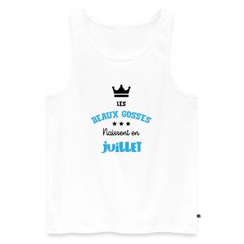Cadeau naissance bébé garçon Juillet Beaux Gosses - Débardeur bio Premium Homme - blanc - Devant - Michal (187cm)