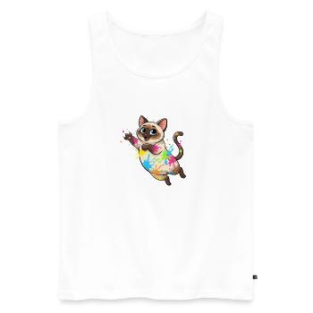 Éclaboussures colorées de Chat - Débardeur bio Premium Homme - blanc - Devant - Michal (187cm)