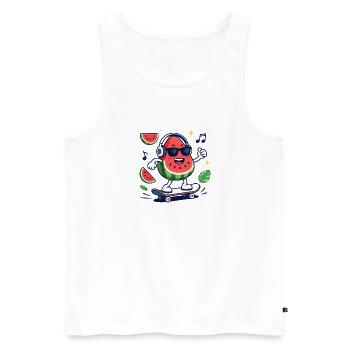 Pastèque Rythmée en Skate - Débardeur bio Premium Homme - blanc - Devant - AI Model Male 178 light (178cm)