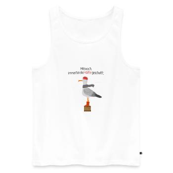  Lustiger Möwe Spruch  Mittwoch Halb Geschafft  - Männer Premium Bio Tank Top - Weiß - Vorne - Michal (187cm)