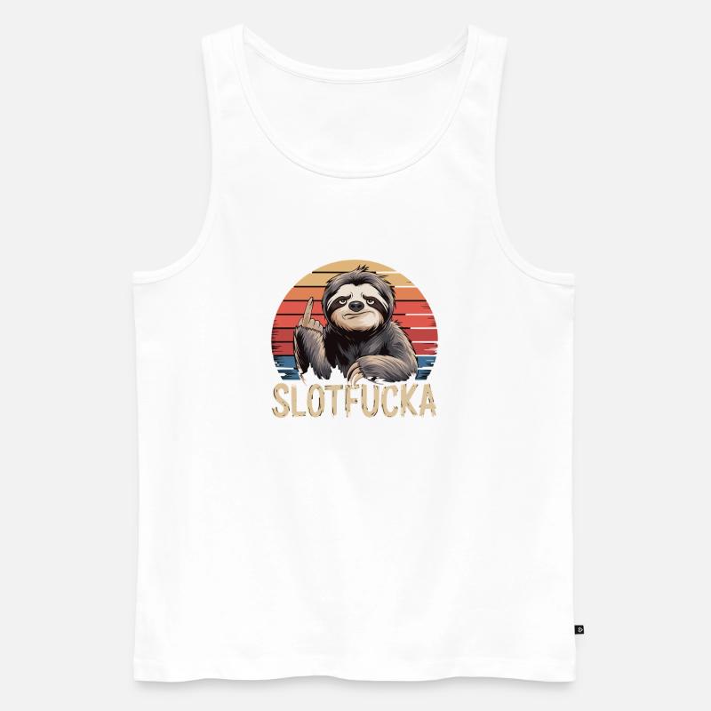  Faultier Mittelfinger Retro Humor Sarkasmus - Männer Premium Bio Tank Top - Weiß